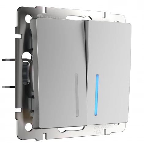 Выключатель двухклавишный с подсветкой (серебряный) W112010 (a050883)