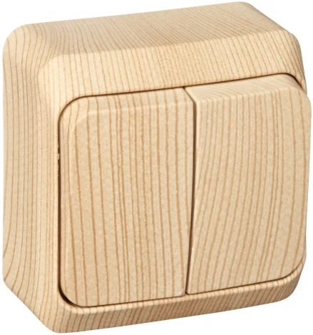 Выключатель накладной двухклавишный с подсветкой (сосна) Systeme Electric BA10-006D