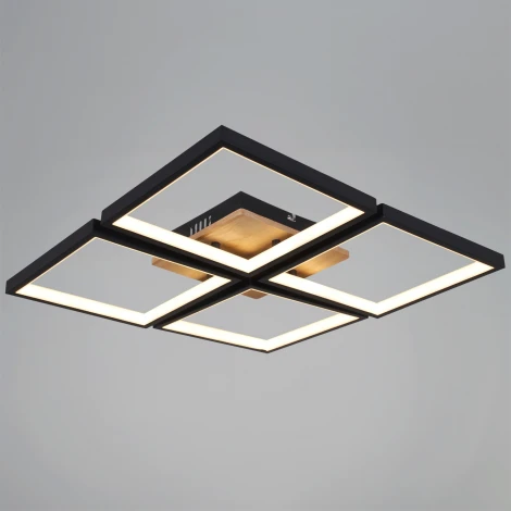 Потолочная люстра светодиодная на штанге с пультом с регулировкой цветовой температуры, яркости и ночным режимом Reluce 78560-0.3-04 BK+WOOD