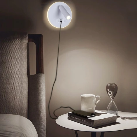 Настенный светильник светодиодный для чтения с выключателем с портом USB Type A+С Reluce 86203-9.2-001KT LED12W+USB WT