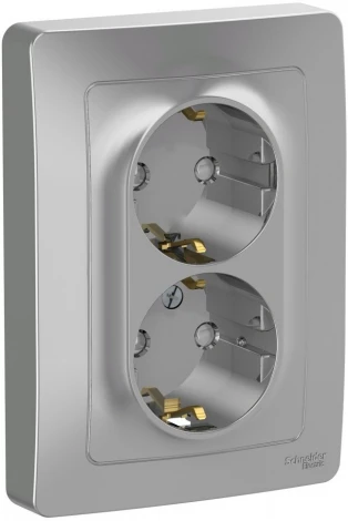 Розетка встраиваемая двойная с заземлением и шторками (алюминий) Systeme Electric Blanca BLNRS001123