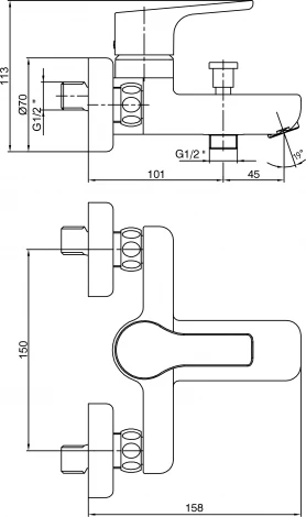 Смеситель E.C.A. Luna 102102450EX для ванны с душем