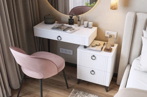 Ева Туалетный столик (без зеркала) Mebelson (ЛДСП,МДФ,ПВХ,Пластик/Светлое дерево,Белый) арт.TS-01.3101