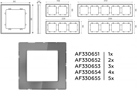 Рамка Ambrella Volt ALFA Platos (Антрацит серый Стекло органическое) 4-ая AF330654