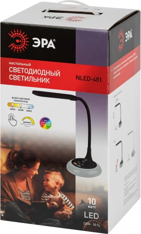 Офисная настольная лампа светодиодная с регулировкой цветовой температуры яркости и ночным режимом ЭРА NLED-481-10W-BK (220V, сенсорный выключатель)