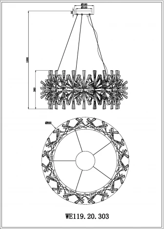 Подвесной светильник Floriane WE119.20.303 Wertmark (220V, хрусталь, на тросе)
