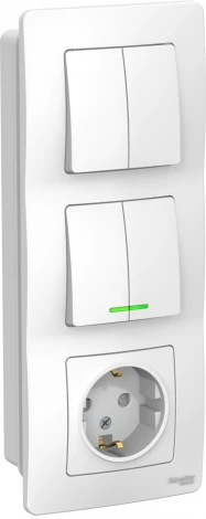 Розетка встраиваемая с заземлением с двумя двухклавишными выключателями с подсветкой (белый) Systeme Electric Blanca BLNBS102211