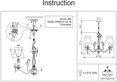Подвесная люстра Maytoni Bird ARM013-05-W