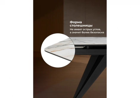 Кухонный стол Notta Дарвин 160(220)х89 белый с прожилками gilt white / черный