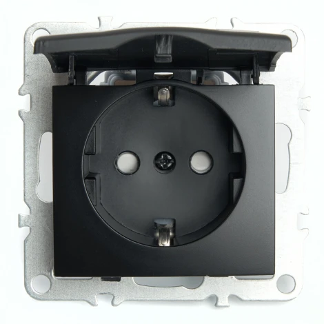 Розетка с заземлением защитной крышкой и шторками (черный) Stekker Эрна 49156