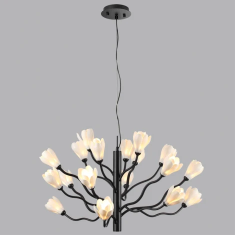 Подвесная люстра Odeon Light Gardi 5090/18 черный матовый/белый/фарфор G4 LED 18*5W (220V, на тросе, цветы)