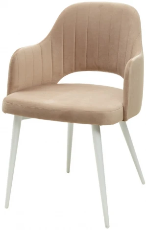 Стул FANTINE-LA БЕЖЕВЫЙ #5, велюр/ белый каркас