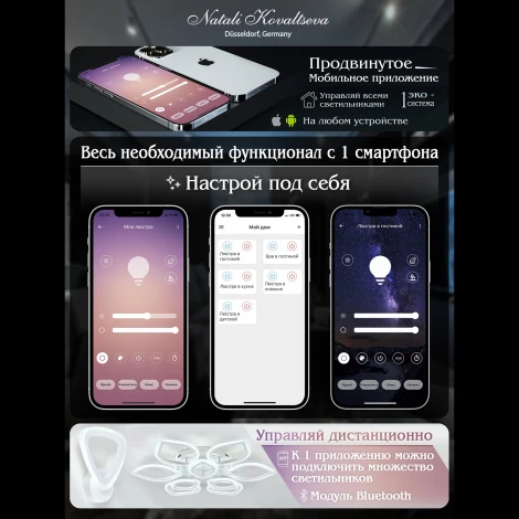 Потолочная люстра светодиодная Natali Kovaltseva Effect LED LAMPS 81118 с пультом ДУ, моб. приложением 160W, белый, LED
