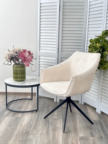 Стул CLOUDS 360 град. поворот. Белый Wales 101, букле/ черный каркас / Товарный знак DISAUR