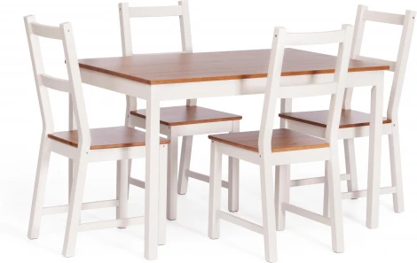 Обеденный комплект Соната (стол + 4 стула) / Sonata dining set Tetchair (Массив сосны/Белый) арт. 21794