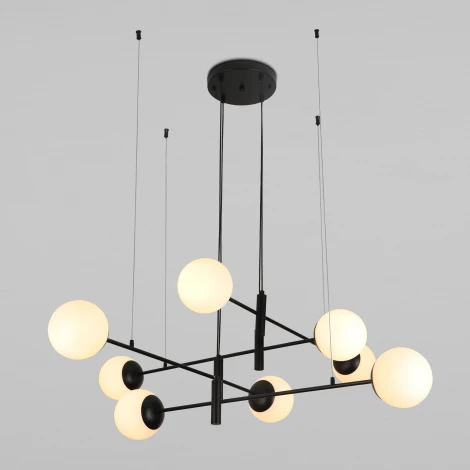 Подвесной светильник Wi-Fi Eurosvet Planet 70146/8 черный (220V, управление смартфоном, голосовое управление, умный дом - Minimir Home, Алиса, Маруся, Салют, на проводе, шарики)