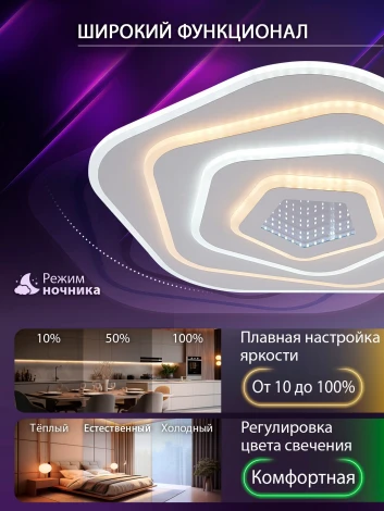 Потолочная люстра светодиодная с пультом ДУ 75W, белый, LED Natali Kovaltseva Palace LED LAMPS 81111/4C (регулировка яркости, 220V)