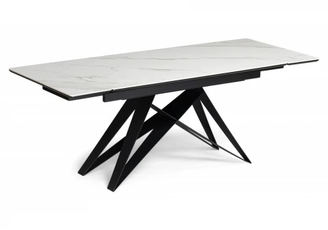 Кухонный стол Notta Блэкберн 160(220)х89 белый мрамор snow white / черный