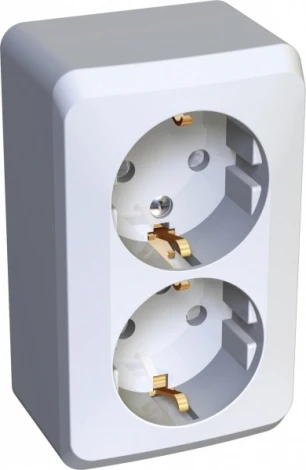 Розетка накладная двойная с заземлением и шторками (белый) Systeme Electric Этюд PA16-008B