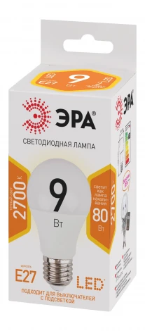 Лампочка светодиодная E27 9W ЭРА LED A60-9W-827-E27