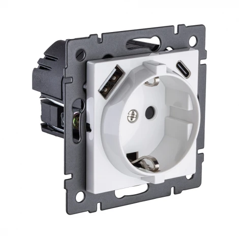 Розетка штепсельная SCHUKO 16A/250 В с USB A+C 20W, белый Kollinger REA-004WH для Aspekt, Eleganz, Reflex
