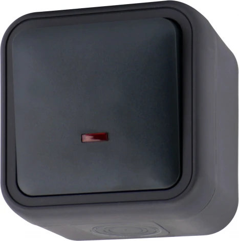 Переключатель 1-клавишный накладной с подсветкой, цвет антрацит IP55 Donel W55 DIP30628