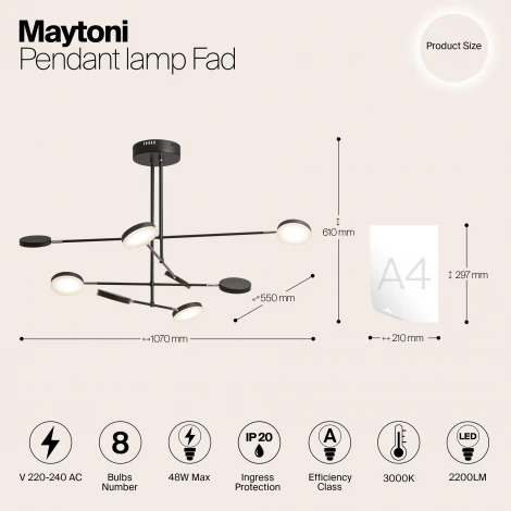 Потолочная люстра на штанге Maytoni Fad MOD070PL-L48B3K (LED, 220V)