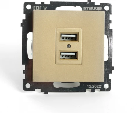 Розетка с USBх2 (золото) Stekker Катрин 49229