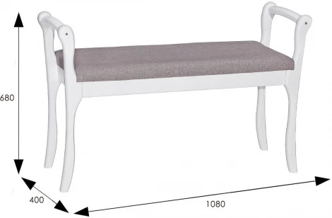 Скамья для прихожей с подлокотниками мягкая, ткань серо-розовый, каркас снег от фабрики Mebelik