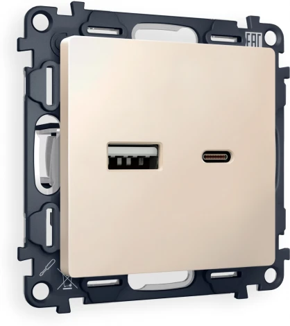 Комплект механизма Ambrella Volt розетки ALFA MA331010 Бежевый матовый 2USB A+C 20W быстрая зарядка QUANT