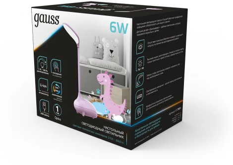Настольная лампа на гибкой ножке с аккумулятором Gauss Qplus GT7014 6W 330lm 2700-6000K 5V Li-ion 1200mA диммируемый LED (регулировка яркости, для детской, сенсорный выключатель)