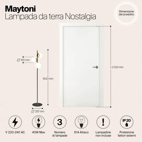 Торшер Maytoni Nostalgia MOD048FL-03G (220V, шарики)