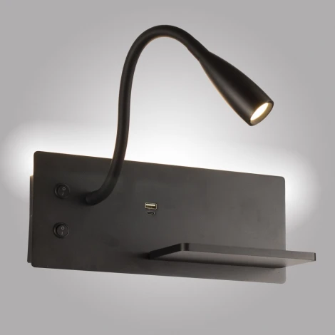 Настенный светильник с беспроводным ЗУ и полкой светодиодный для чтения с выключателем AM Group AM483 AM483 BK (220V)