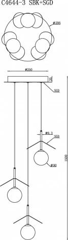 Подвесной светильник светодиодный с пультом iLedex Savage C4644-3 MBK+SGD (220V, на проводе, шарики)