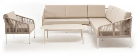 "Канны" модульная угловая лаунж-зона из роупа (веревки) со столом "Диего" (молочный), цвет бежевый 4SIS арт.УТ-00008432