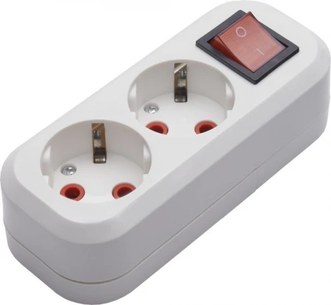 Розеточный блок 2-х местный с заземлением и выключателем Stekker Бруна 39013