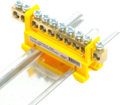 Шина заземления на изоляторе на DIN-рейку 10 выводов (желтый) Stekker 49563