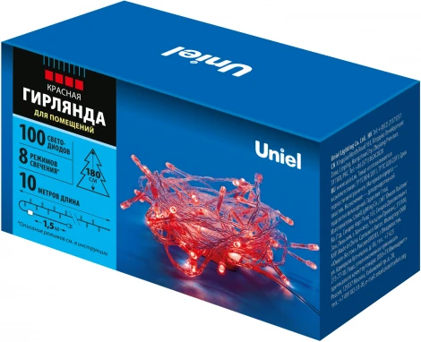 Гирлянда светодиодная, 10м, 100 светодиодов, красный свет. ULD-S1000-100/DTA RED IP20