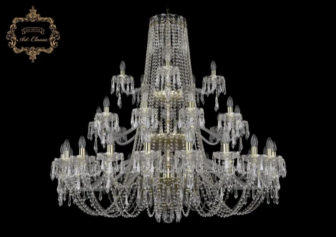 Подвесная большая люстра Art Classic 11.23 11.23.20+10+5.460.3d.Gd.Dr (220V, хрусталь, на цепи, подсвечник, свеча)