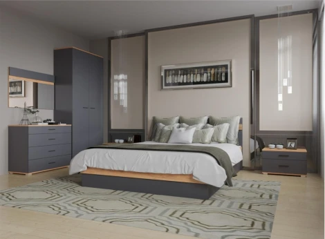 Двуспальная кровать Woodville Кассандра 160х200 дуб крафт золотой / антрацит 559200