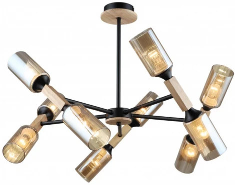 Потолочная люстра на штанге Imex MD.5495-10-S-BK+WOOD