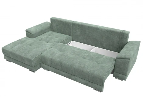 Диван угловой НордСтар левый угол (ДСП,Брус/Пластик/Велюр/Зеленый) Лига Диванов 127936L
