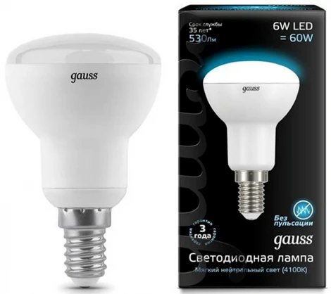 Лампочка светодиодная E14 6 Вт 530 lm 4100K нейтральное свечение Gauss 106001206
