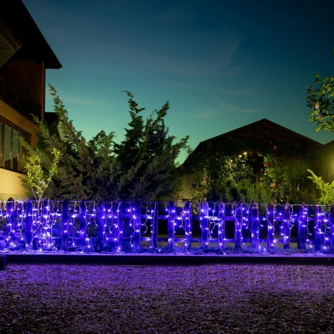 Бахрома светодиодная со статическим свечением, 6м. соединяемая, 200 светодиодов, синий свет. Провод прозрачный Uniel ULD-B6007-200/STK BLUE IP44