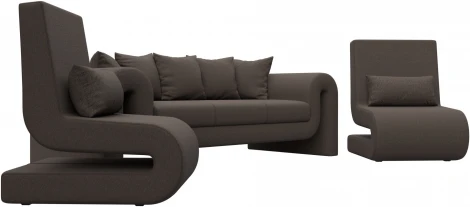 Набор Волна-1 (диван, 2 кресла) (Коричневый/Рогожка) Лига Диванов арт.125324