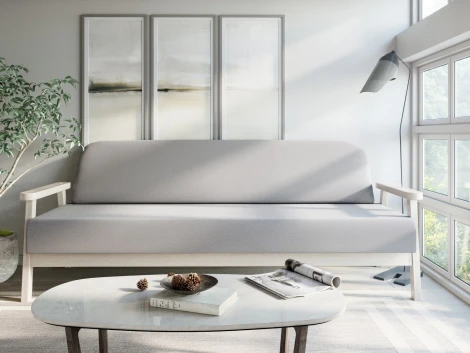 Диван Arsko прямой Флори Б беленый дуб велюр серый