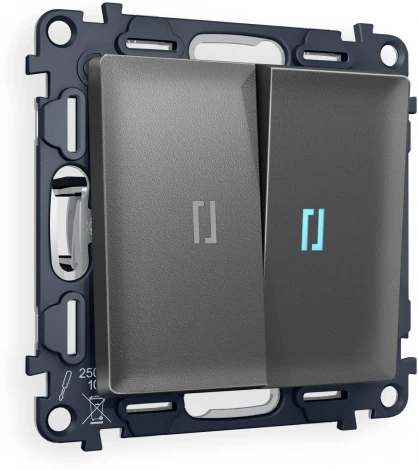 Комплект механизма Ambrella Volt 2-клавишного проходного выключателя с подсветкой 10000K ALFA MA654040 Антрацит серый QUANT