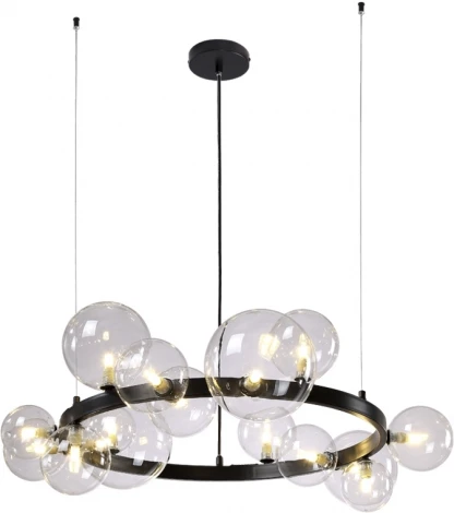 Подвесная люстра светодиодная AGATA SP15 V2 BLACK/TRANSPARENTE (220V, на тросе, шарики)