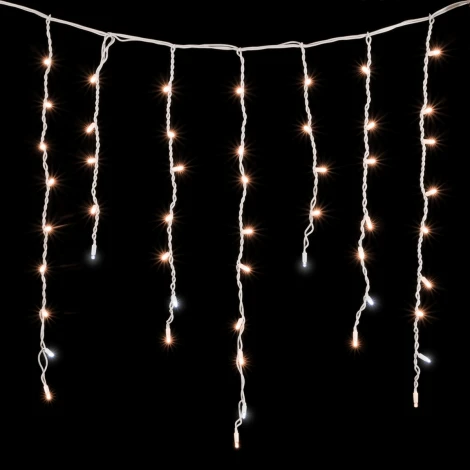 Гирлянда Бахрома 3,2 x 0,9 м Экстра Тепло-Белая с Мерцанием Белого Диода 220В, 168 LED, Провод Белый Каучук, IP65