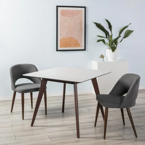 Стол R-Home Лунд 960*960 мрамор Бьянко Темный орех